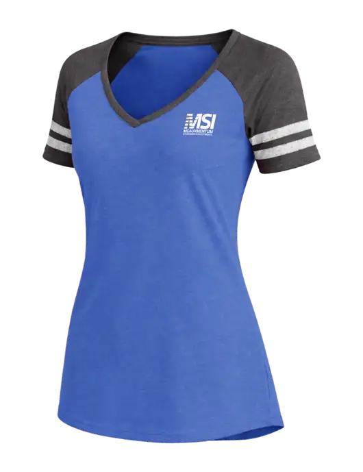 Womens Royal Heather/Charcoal Heather V-Neck Game Tee w/Meauxmentum Logo