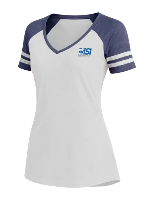 Womens White/Navy Heather V-Neck Game Tee w/Meauxmentum Logo