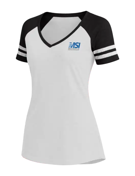 Womens White/Black V-Neck Game Tee w/Meauxmentum Logo