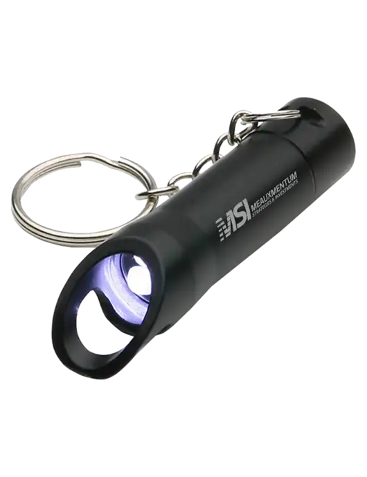 Black Pocket LED Flashlight with Bottle Opener & Keychain w/Meauxmentum Logo