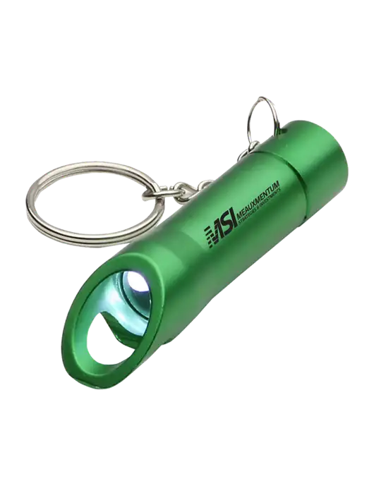 Medium Green Pocket LED Flashlight with Bottle Opener & Keychain w/Meauxmentum Logo