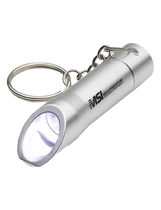 Silver Pocket LED Flashlight with Bottle Opener & Keychain w/Meauxmentum Logo