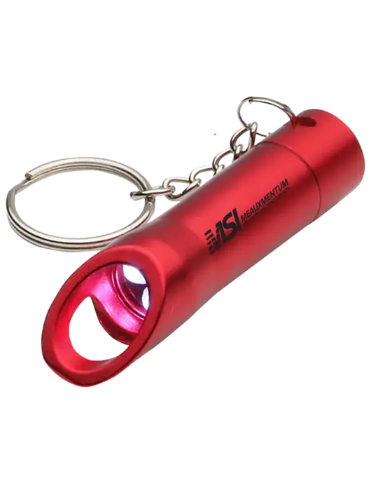 Red Pocket LED Flashlight with Bottle Opener & Keychain w/Meauxmentum Logo