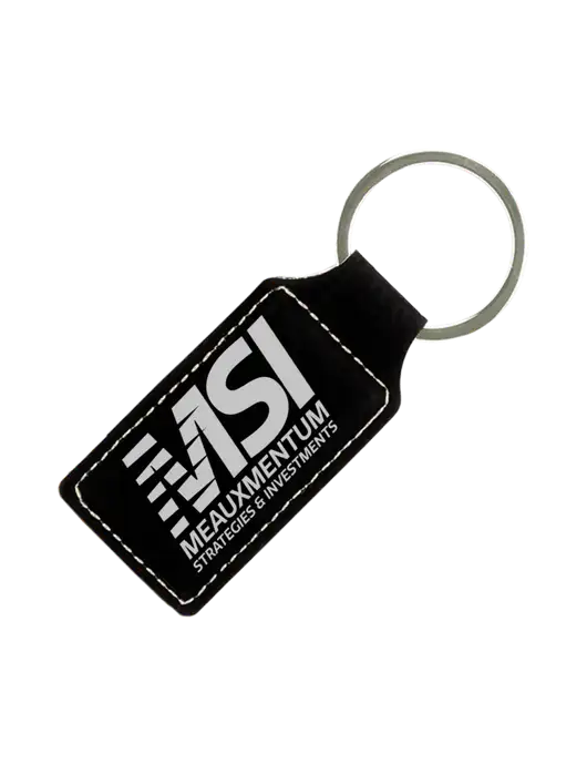 Black Laserable Leatherette Rectangle Keychain w/Meauxmentum Logo