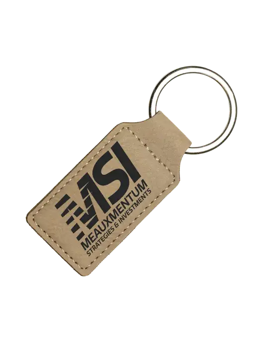 Tan Laserable Leatherette Rectangle Keychain w/Meauxmentum Logo