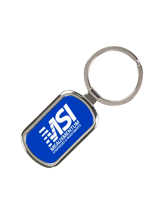 Sapphire Laserable Rectangle Keychain w/Meauxmentum Logo
