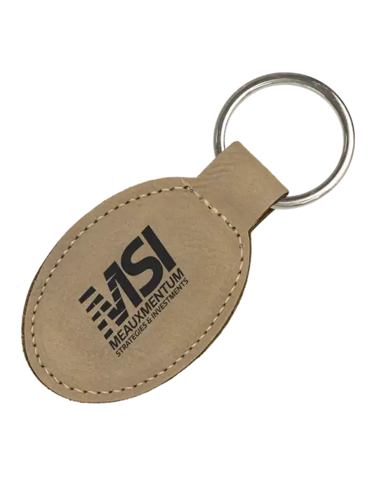 Tan Leatherette Oval Keychain w/Meauxmentum Logo