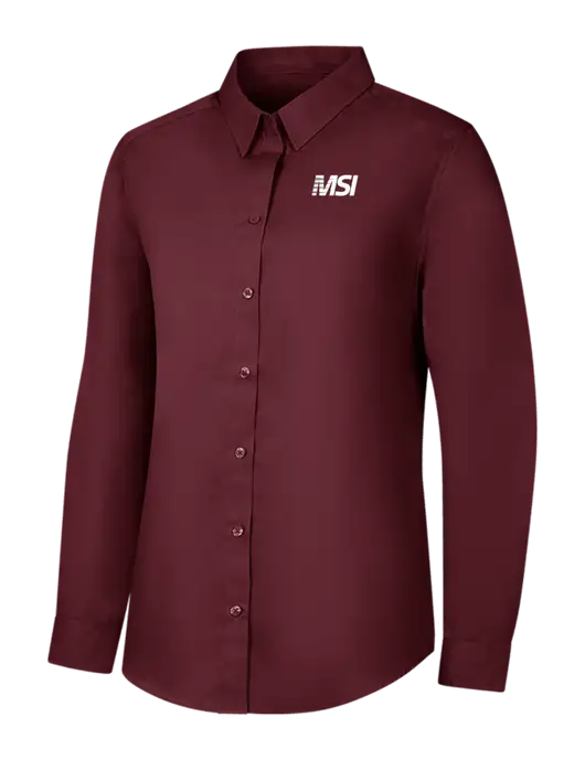 Womens Maroon Long Sleeve Carefree Poplin Shirt w/MSI Icon logo