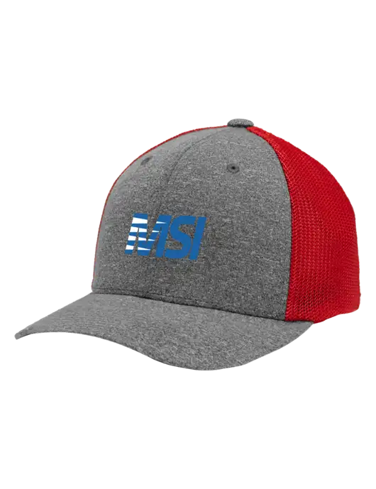 Flexfit Red/Medium Grey Heather Melange Mesh Back Trucker Cap w/MSI Icon logo