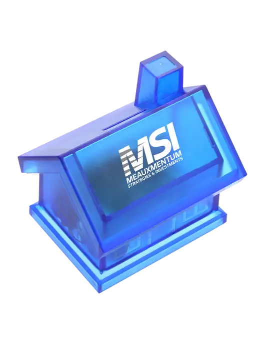 Translucent Blue Happy Home Coin Bank w/Meauxmentum Logo