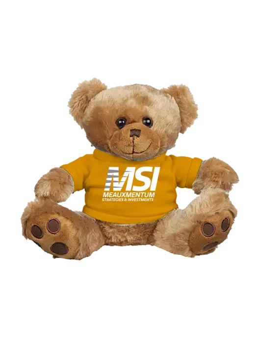 8 1/2 Cuddly Brown Bear With Gold T-Shirt w/Meauxmentum Logo