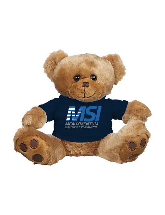 8 1/2 Cuddly Brown Bear With Navy T-Shirt w/Meauxmentum Logo