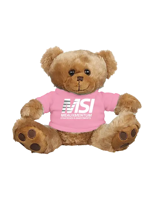 8 1/2 Cuddly Brown Bear With Pink T-Shirt w/Meauxmentum Logo