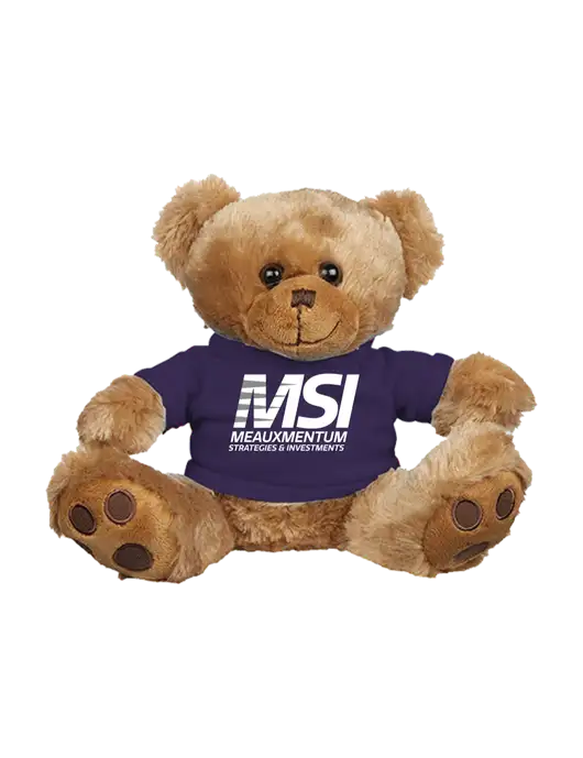 8 1/2 Cuddly Brown Bear With Purple T-Shirt w/Meauxmentum Logo