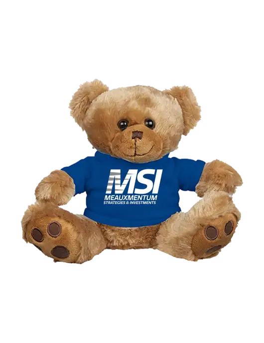 8 1/2 Cuddly Brown Bear With Royal Blue T-Shirt w/Meauxmentum Logo