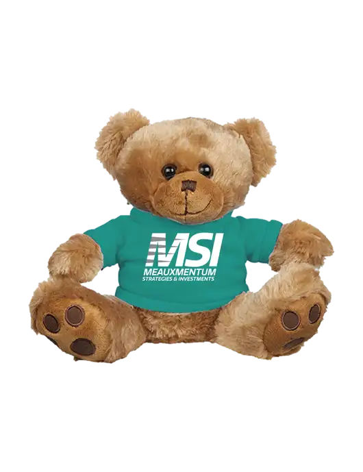 8 1/2 Cuddly Brown Bear With Teal T-Shirt w/Meauxmentum Logo