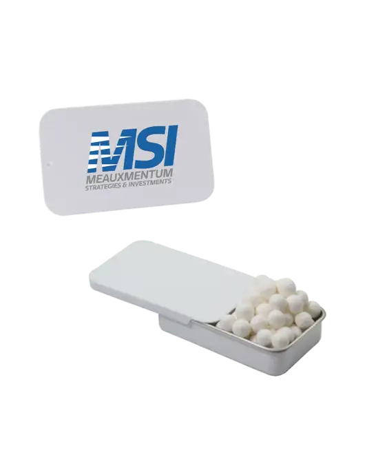 Signature Peppermints In White Slider Tin w/Meauxmentum Logo