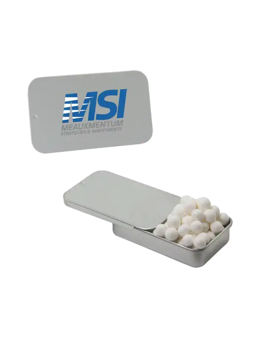 Signature Peppermints In Silver Slider Tin w/Meauxmentum Logo