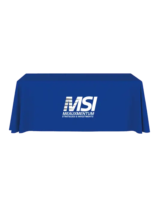 6' Stain-Resistant 4-Sided Dark Royal Table Cover w/Meauxmentum Logo