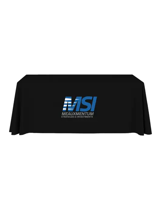 6' Stain-Resistant 4-Sided Black Table Cover w/Meauxmentum Logo