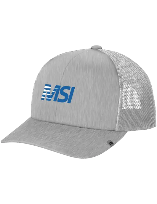 TravisMathew Light Medium Grey Heather Cruz Trucker Cap w/MSI Icon logo