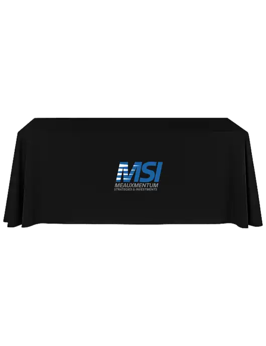 8' Stain-Resistant 4-Sided Black Table Cover w/Meauxmentum Logo