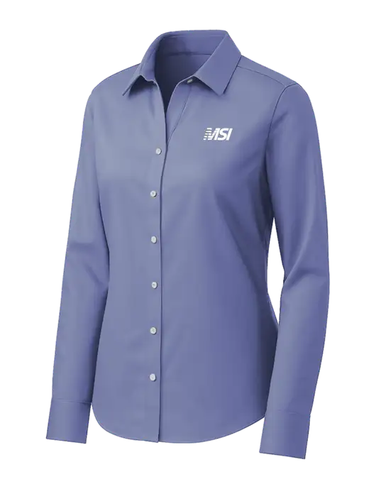 Brooks Brothers Womens Royal Blue Wrinkle-Free Stretch Pinpoint Shirt w/MSI Icon logo