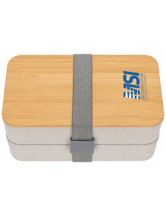 Double Decker Natural Ivory Lunch Box w/Eco-Friendly FSC Bamboo Lid & Reusable Utensils w/Meauxmentum Logo