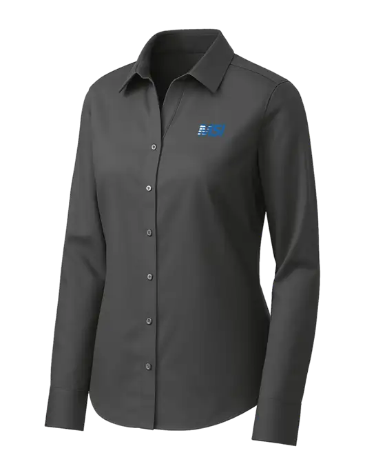Brooks Brothers Womens Dark Grey Wrinkle-Free Stretch Pinpoint Shirt w/MSI Icon logo