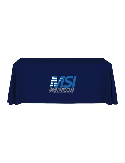 6' Stain-Resistant 4-Sided Dark Navy Table Cover w/Meauxmentum Logo