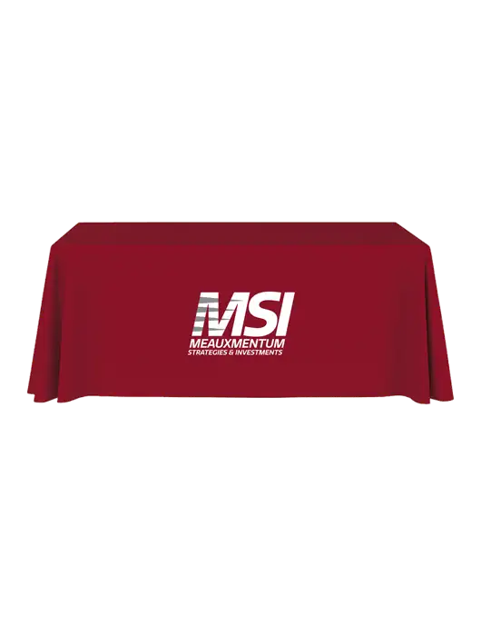 6' Stain-Resistant 4-Sided Red Table Cover w/Meauxmentum Logo
