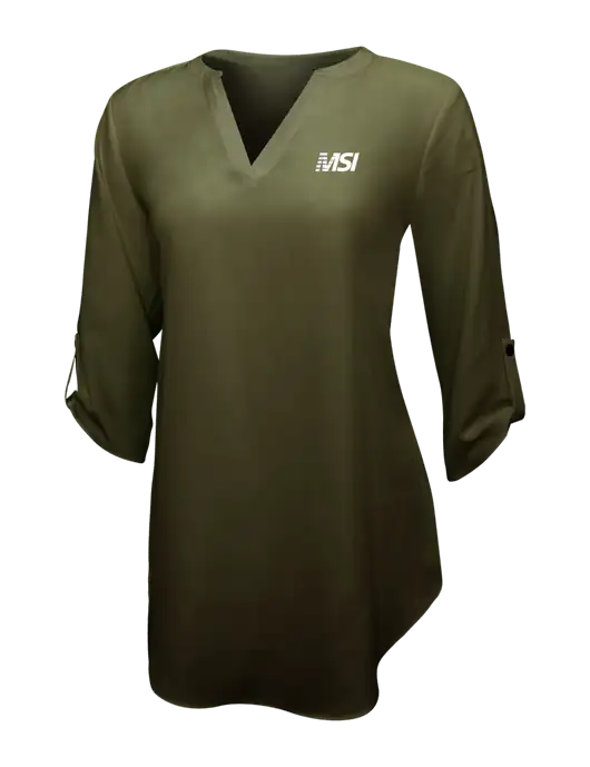 Womens Dark Olive 3/4 Sleeve Tunic Blouse w/MSI Icon logo