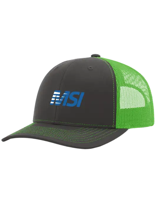 Richardson Adjustable Snapback Original 112 Trucker Cap Charcoal Grey w/Neon Green Mesh w/MSI Icon logo