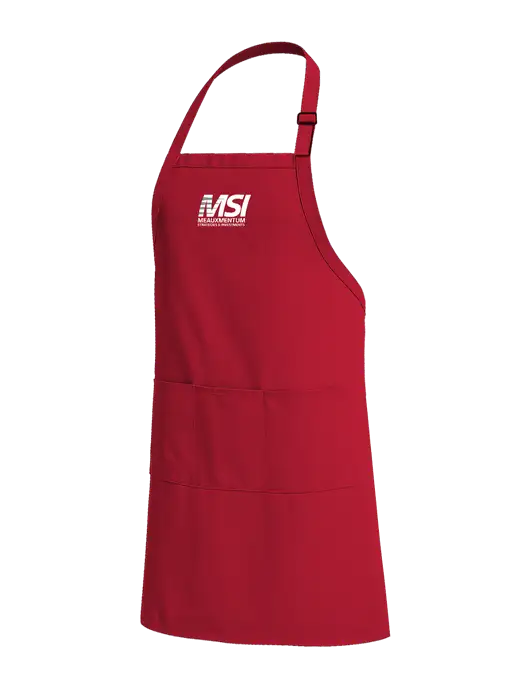 Easy Care Extra Long Bib Red Apron with Stain Release w/Meauxmentum Logo