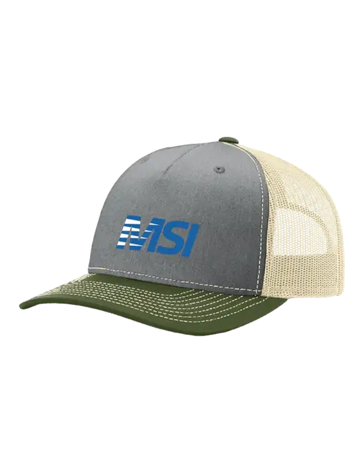 Richardson Five-Panel Trucker Olive/ Light Grey Heather w/Tan Mesh Cap  w/MSI Icon logo