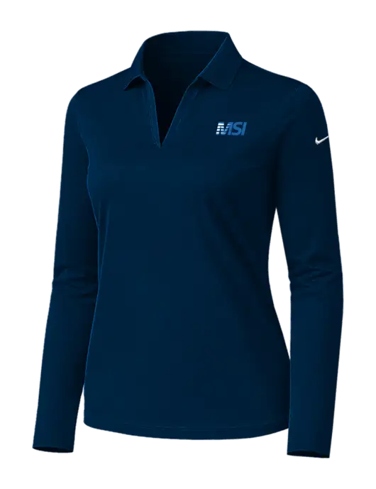 Nike Womens Navy Dri-FIT Micro Pique 2.0 Long Sleeve Polo w/MSI Icon logo