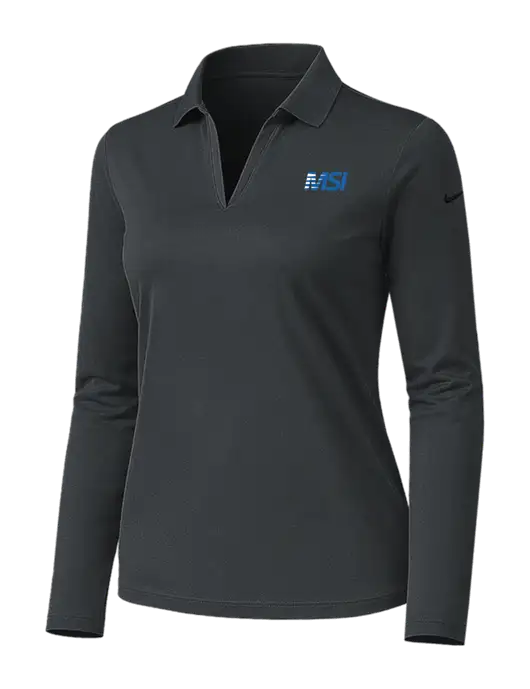 Nike Womens Dark Grey Dri-FIT Micro Pique 2.0 Long Sleeve Polo w/MSI Icon logo