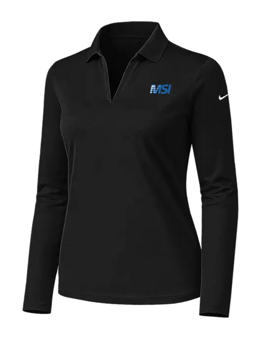 Nike Womens Black Dri-FIT Micro Pique 2.0 Long Sleeve Polo w/MSI Icon logo