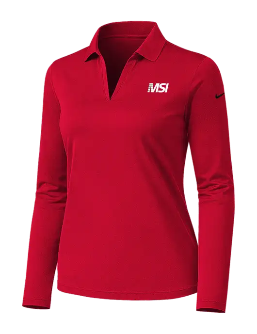 Nike Womens Red Dri-FIT Micro Pique 2.0 Long Sleeve Polo w/MSI Icon logo