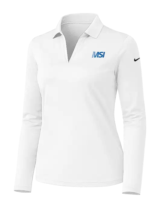 Nike Womens White Dri-FIT Micro Pique 2.0 Long Sleeve Polo w/MSI Icon logo