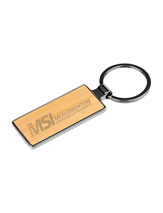 Wood and Silver Rectangle Keychain w/Meauxmentum Logo