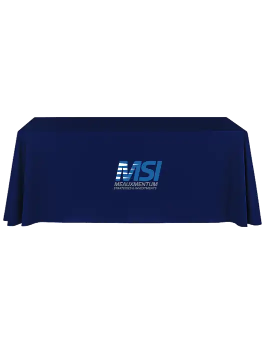 8' Stain-Resistant 4-Sided Dark Navy Table Cover w/Meauxmentum Logo