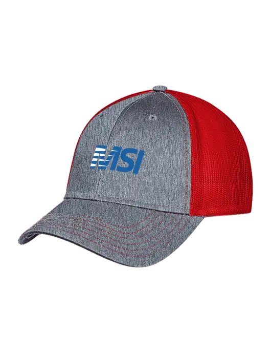 Grey Heather/Red Mesh Trucker Cap Snap Back w/MSI Icon logo